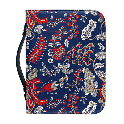 Blue Vintage Bohemian Floral Print Leather Bible Cover
