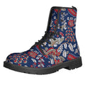 Blue Vintage Bohemian Floral Print Lace-Up Boots