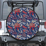 Blue Vintage Bohemian Floral Print Leather Spare Tire Cover