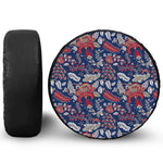 Blue Vintage Bohemian Floral Print Leather Spare Tire Cover
