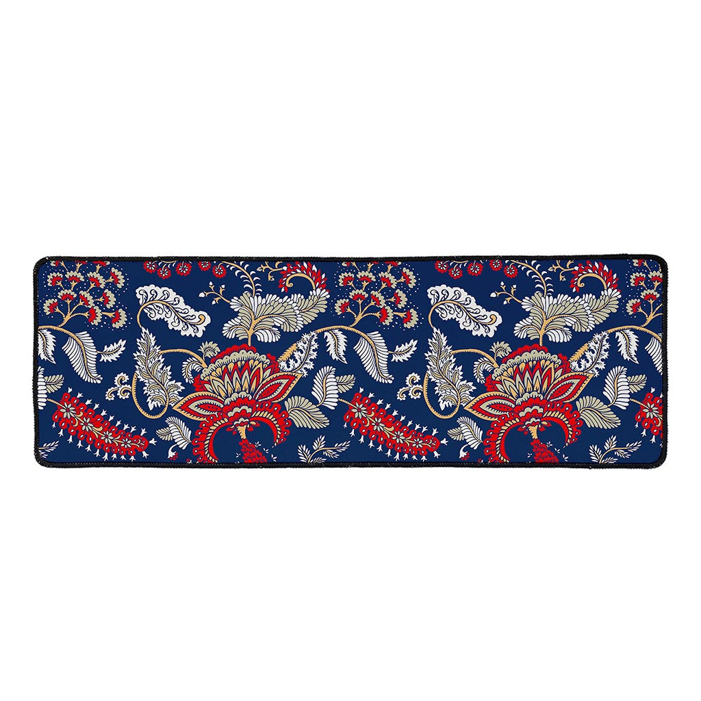 Blue Vintage Bohemian Floral Print Long Kitchen Mat