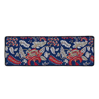 Blue Vintage Bohemian Floral Print Long Kitchen Mat
