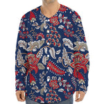 Blue Vintage Bohemian Floral Print Long Sleeve Baseball Jersey