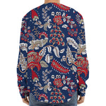 Blue Vintage Bohemian Floral Print Long Sleeve Baseball Jersey