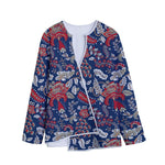 Blue Vintage Bohemian Floral Print Long Sleeve Short Coat
