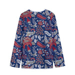 Blue Vintage Bohemian Floral Print Long Sleeve Short Coat