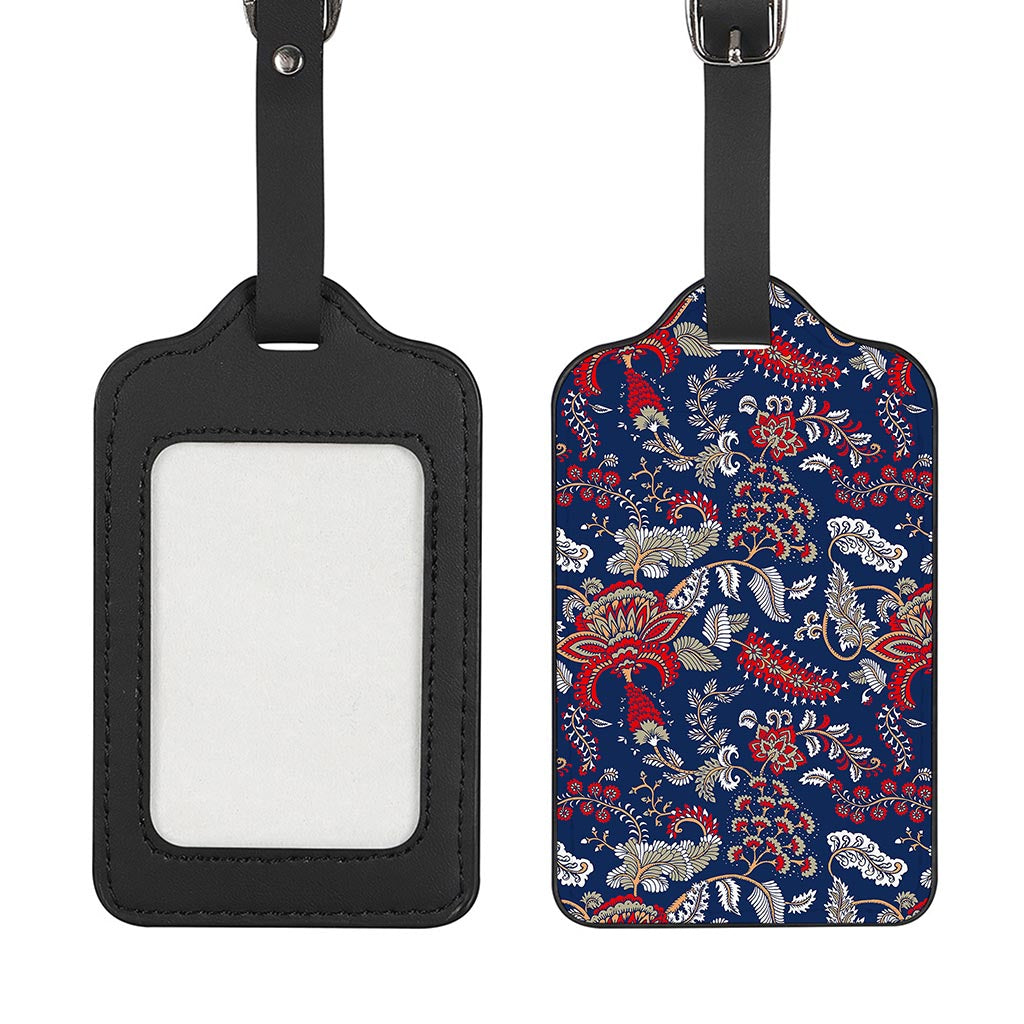Blue Vintage Bohemian Floral Print Luggage Tag