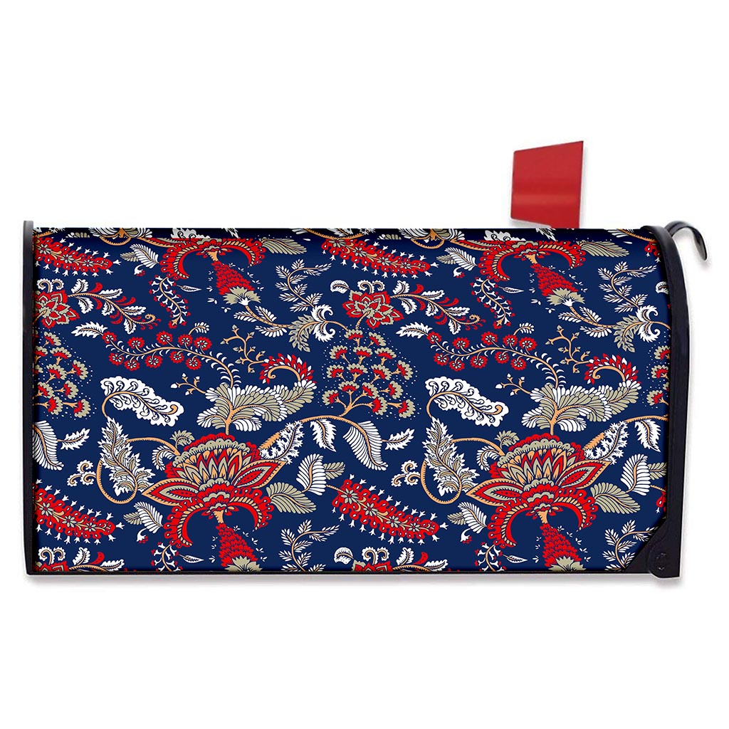 Blue Vintage Bohemian Floral Print Mailbox Cover