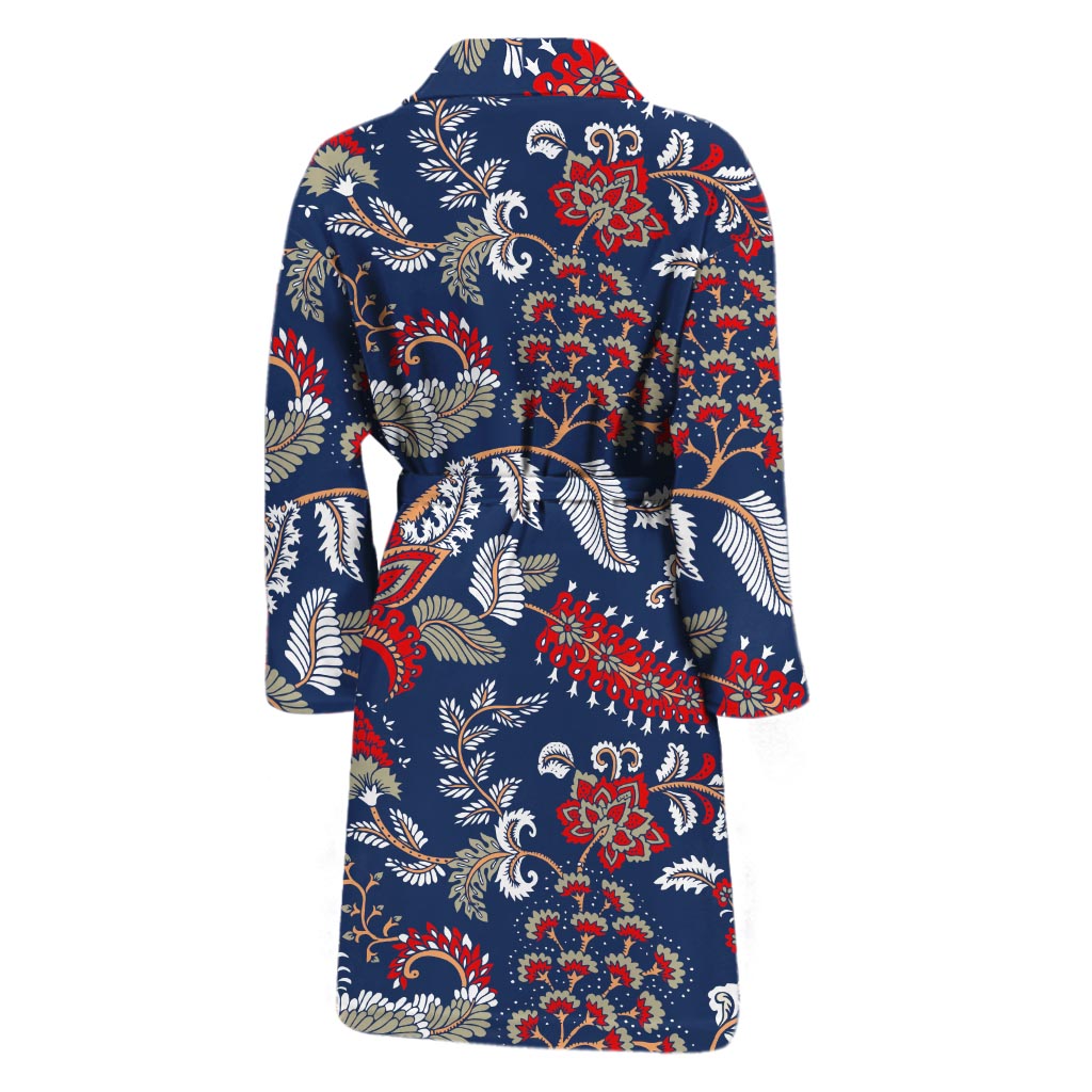 Blue Vintage Bohemian Floral Print Men's Bathrobe