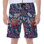 Blue Vintage Bohemian Floral Print Men's Beach Shorts
