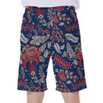 Blue Vintage Bohemian Floral Print Men's Beach Shorts