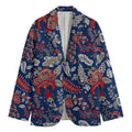 Blue Vintage Bohemian Floral Print Men's Blazer