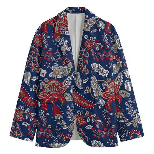 Blue Vintage Bohemian Floral Print Men's Blazer