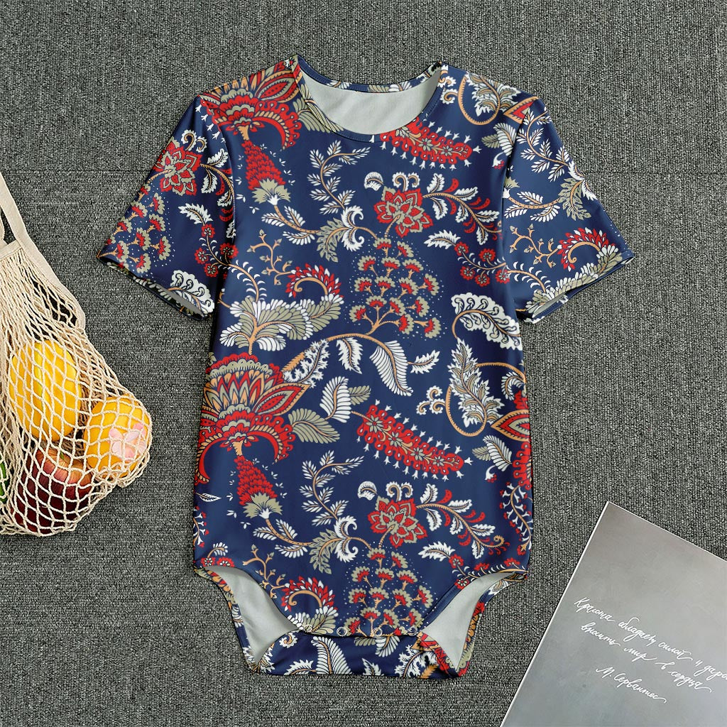 Blue Vintage Bohemian Floral Print Men's Bodysuit