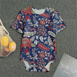 Blue Vintage Bohemian Floral Print Men's Bodysuit