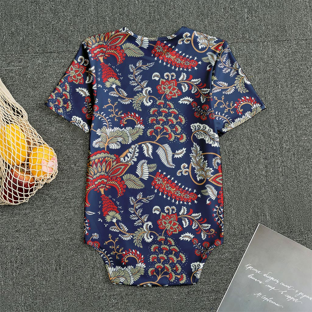 Blue Vintage Bohemian Floral Print Men's Bodysuit