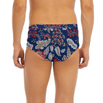 Blue Vintage Bohemian Floral Print Men's Briefs