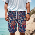 Blue Vintage Bohemian Floral Print Men's Cargo Shorts