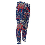 Blue Vintage Bohemian Floral Print Men's Compression Pants