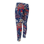 Blue Vintage Bohemian Floral Print Men's Compression Pants