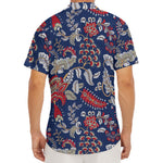 Blue Vintage Bohemian Floral Print Men's Deep V-Neck Shirt
