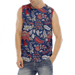 Blue Vintage Bohemian Floral Print Men's Fitness Tank Top