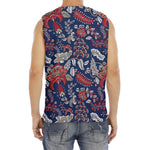 Blue Vintage Bohemian Floral Print Men's Fitness Tank Top