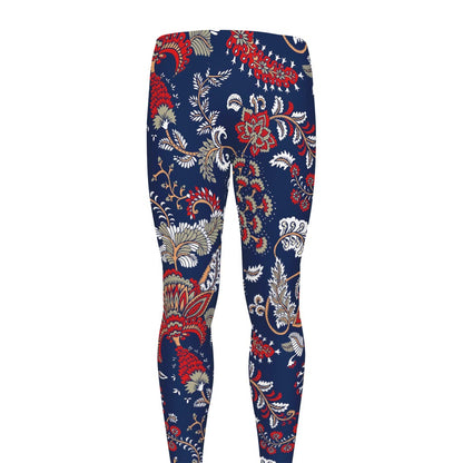 Blue Vintage Bohemian Floral Print Men's leggings