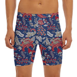 Blue Vintage Bohemian Floral Print Men's Long Boxer Briefs