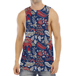 Blue Vintage Bohemian Floral Print Men's Muscle Tank Top