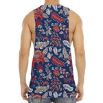 Blue Vintage Bohemian Floral Print Men's Muscle Tank Top