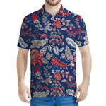 Blue Vintage Bohemian Floral Print Men's Polo Shirt