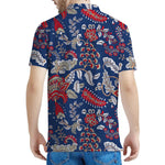 Blue Vintage Bohemian Floral Print Men's Polo Shirt
