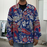 Blue Vintage Bohemian Floral Print Men's Shirt Jacket