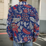 Blue Vintage Bohemian Floral Print Men's Shirt Jacket