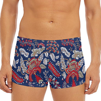 Blue Vintage Bohemian Floral Print Men's Short Boxer Briefs