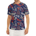 Blue Vintage Bohemian Floral Print Men's Short Sleeve Rash Guard