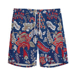 Blue Vintage Bohemian Floral Print Men's Sports Shorts
