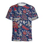 Blue Vintage Bohemian Floral Print Men's Sports T-Shirt