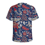 Blue Vintage Bohemian Floral Print Men's Sports T-Shirt