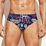 Blue Vintage Bohemian Floral Print Men's Swim Briefs