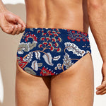 Blue Vintage Bohemian Floral Print Men's Swim Briefs