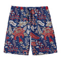 Blue Vintage Bohemian Floral Print Men's Swim Trunks