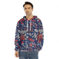Blue Vintage Bohemian Floral Print Men's Velvet Pullover Hoodie