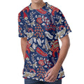 Blue Vintage Bohemian Floral Print Men's Velvet T-Shirt