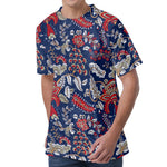 Blue Vintage Bohemian Floral Print Men's Velvet T-Shirt
