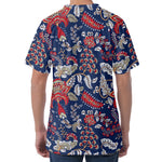 Blue Vintage Bohemian Floral Print Men's Velvet T-Shirt