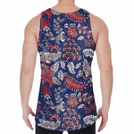 Blue Vintage Bohemian Floral Print Men's Velvet Tank Top
