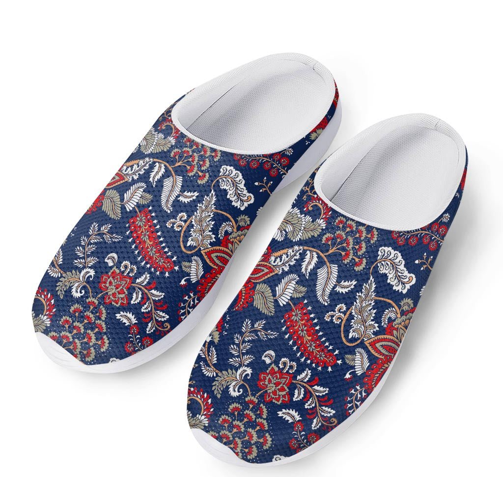 Blue Vintage Bohemian Floral Print Mesh Casual Shoes