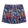 Blue Vintage Bohemian Floral Print Mesh Shorts